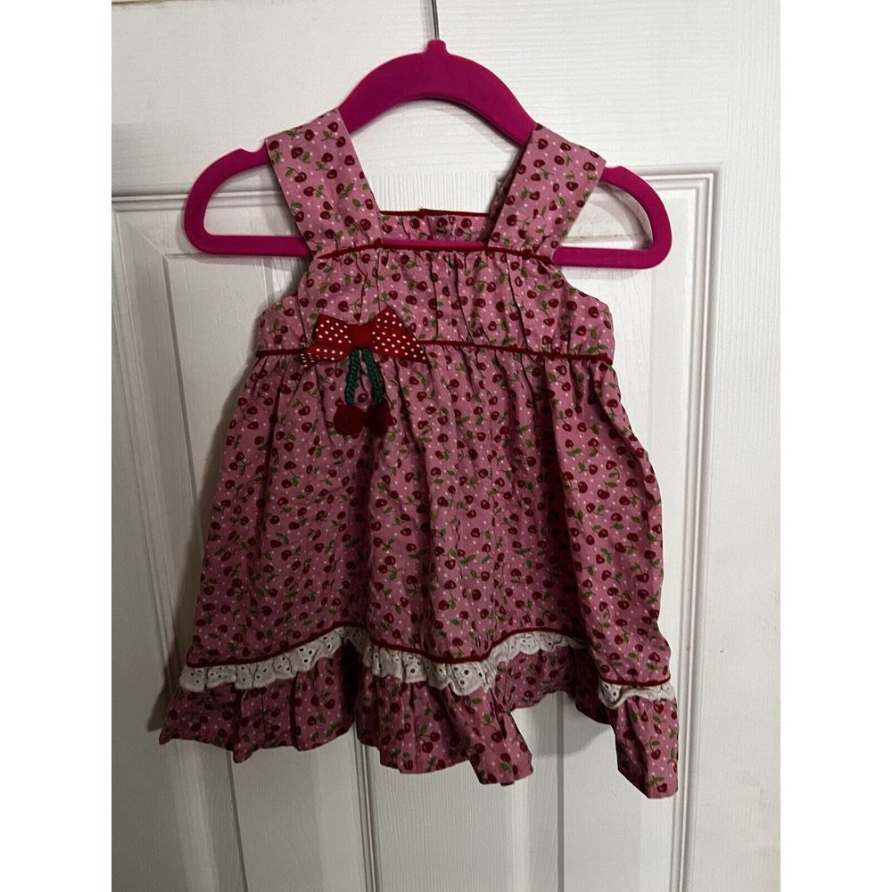 Austin & Ashley Baby Girl Size 12m Cotton Blend Pink Cherry Applique Dress